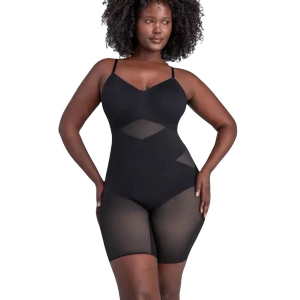 New RACHEL Rachel Roy Black Sheer Thigh Shaping Body Briefer Shapewear Bodysuit